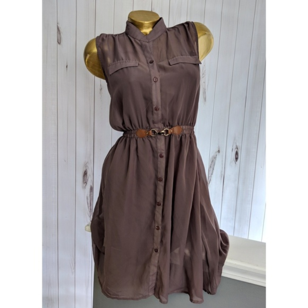 RnB Taupe Button Down Sleeveless Dress.